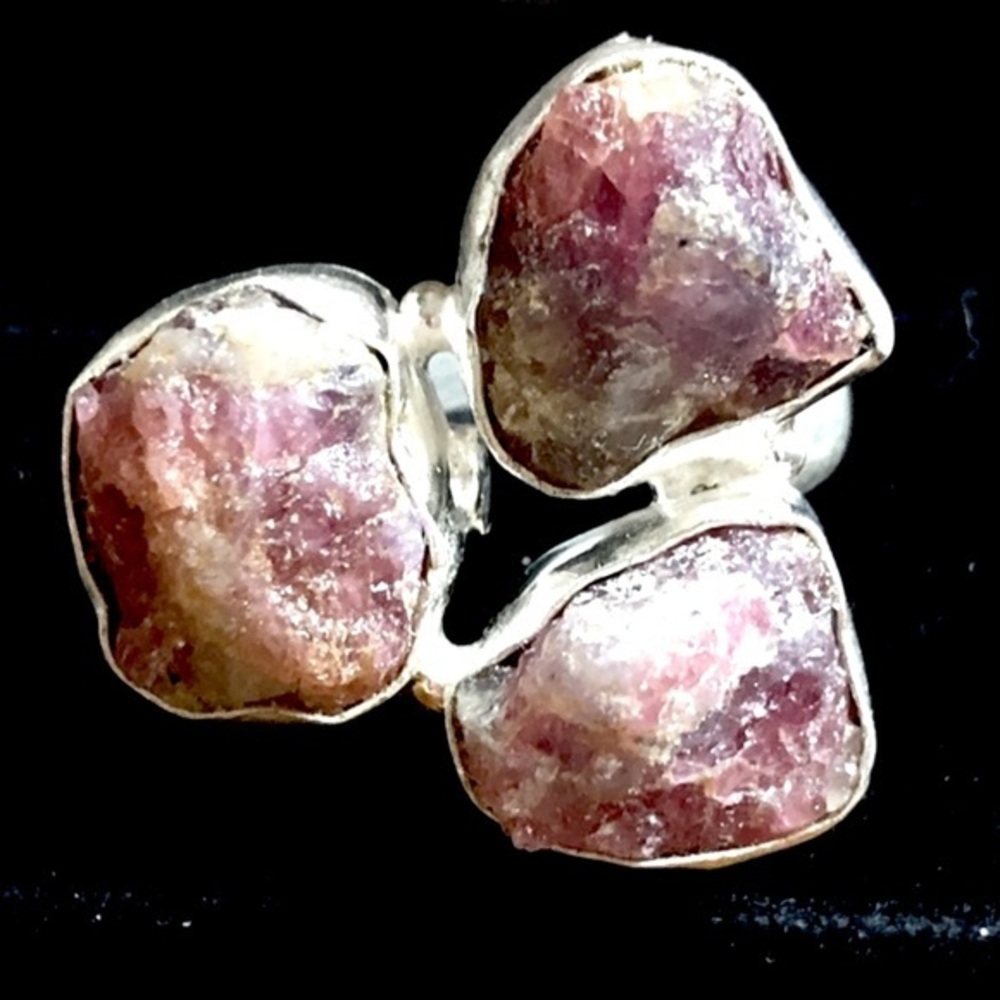 Pink  tourmaline raw rough 925 silver ring 8